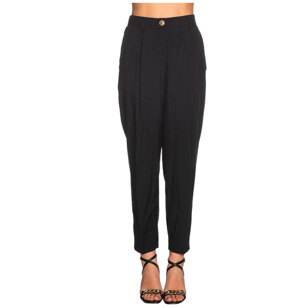 Pantaloni Donna con pence elastico Nero Yes Zee- Francavilla Moda
